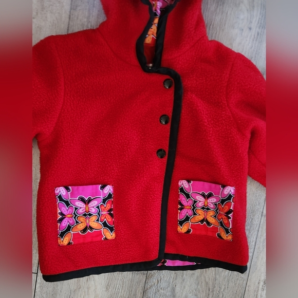 Louise Beland Toddler Girls Couture Mini Red/Pink Fleece Hooded Jacket - Picture 3 of 10